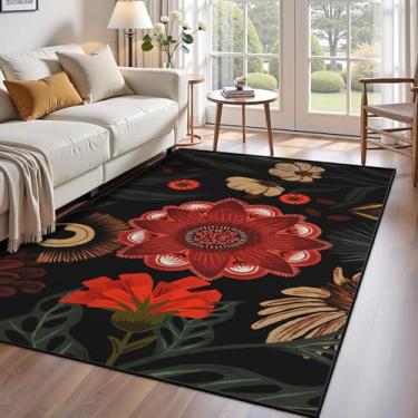 Imagem de Tyrot Tapete vintage preto vermelho boho botânico para sala de estar 9 x 1,5 m