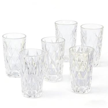 Imagem de Jogo de 6 Copos de Vidro 400ml - Relevo Geométrico, Ideal para Drinks e Bebidas Refrescantes, Uso Doméstico e Recebimentos
