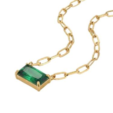 Imagem de DEPHINI Colar feminino banhado a ouro 18 k com clipe de papel – corrente de elos de aço inoxidável com pingente de zircônia cúbica – hipoalergênico, impermeável e ajustável para ela, Small, Metal