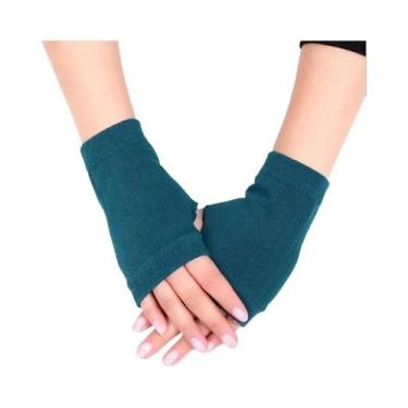 Imagem de Luvas De Trabalho De Inverno Pretas Curtas Sem Dedos Em Malha Quente E