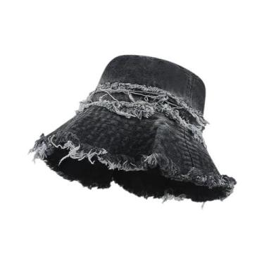 Imagem de Chapéu Bucket Unissex Vintage Em Jeans Com Patchwork, Respirável, Para