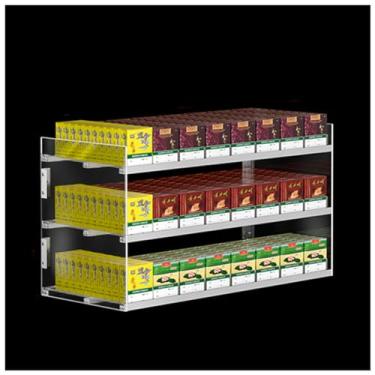 Imagem de Rack de exibição automático de acrílico para cigarros - 3 camadas, 8 colunas, ideal para varejo e supermercados, suporte eficiente para armazenamento de cigarros para revendedores e lojas
