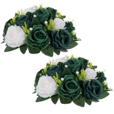 Imagem de NUPTIO Centros de mesa de flores verdes: arranjos de rosas artificiais para decorações de mesas de festa de casamento - 2 peças de bolas de beijo florais de seda falsa para casa, dia de São Patrício