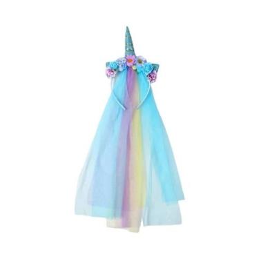 Imagem de Tiara De Unicórnio Infantil Em Tela Colorida - Acessório De Cabelo Ado