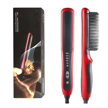 Imagem de Multifuncional escova de alisamento cabelo elétrico encrespador de cer