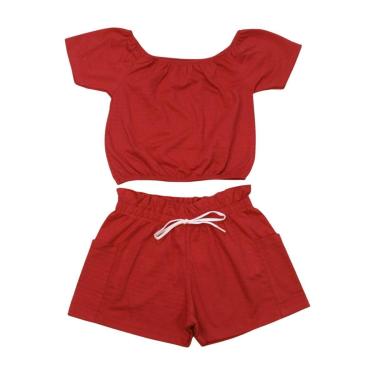 Imagem de Conjunto Infantil Blusa e Shorts Poá Liso com Bolso 5265 - Bicho Bagunça-Feminino