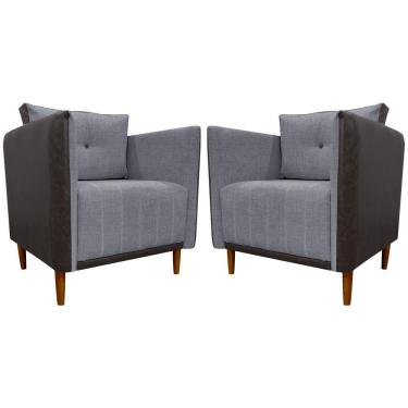 Imagem de Kit 2 Poltronas Decorativa Para Sala Recepção Consultório Aviv Luxo Corino E Linho