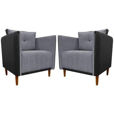 Imagem de Kit 2 Poltronas Decorativa Para Sala Recepção Consultório Aviv Luxo Corino E Linho