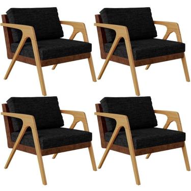 Imagem de Kit 04 Poltronas Pietra L02 Couríssimo Marrom Linho Chumbo