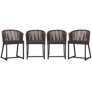 Imagem de 4 Cadeiras De Jantar Noronha Preta Corda Náutica E11 Trama Marrom