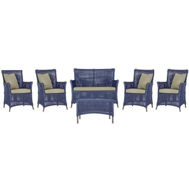 Imagem de Jogo Sofá 4 Poltronas E Mesa Igapó Marrom E7 Trama Original Azul