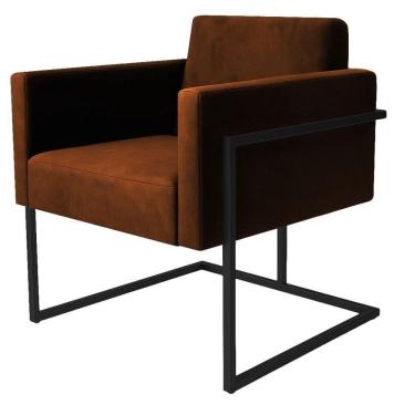 Imagem de Poltrona Decorativa Bélgica Couro Caramelo Metal Preto