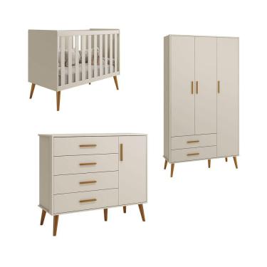 Imagem de Jogo De Quarto Retrô Para Bebê Completo 3 Portas Isis Areia Fosco - Moveisaqui
