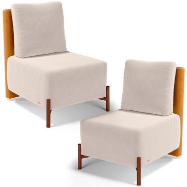 Imagem de Kit 02 Poltronas Decorativas Sala De Estar Living Hungria L02 Couríssimo Whisky Suede Bege - Lyam