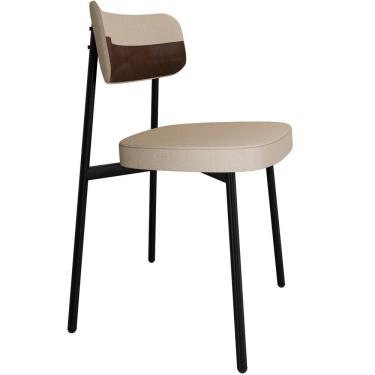 Imagem de Cadeira Estofada Para Sala De Jantar Astrid Preto C01 Linho Areia Courino Whisky - Lyam Decor
