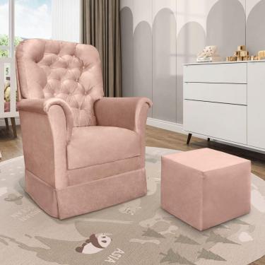 Imagem de Poltrona De Amamentação Com Balanço E Puff Angelin Veludo Rosê P02 - D'rossi