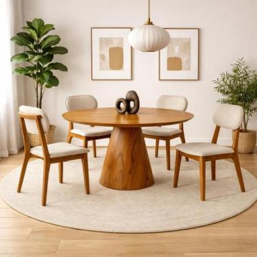 Imagem de Conjunto Sala de Jantar 4 Lugares Marrocos Madeira Maciça Mesa Conne e