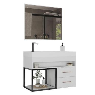 Imagem de Gabinete Banheiro New 80cm Com Espelheira E Cuba Mdf Moderno - Belizze