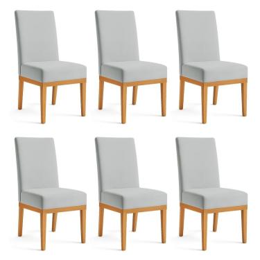 Imagem de Kit 6 Cadeiras De Jantar Brisa Suede Base De Madeira - Pallazio Cor Cinza