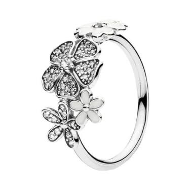 Imagem de Anel Feminino De Prata Esterlina 925 Com Coração E Flor Tamanhos 6-9 V