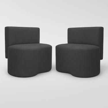 Imagem de Kit 2 Puff Feijão Curvo Orgânico Redondo Com Encosto Sala Quarto Resistente Confortável Suede Cinza Chumbo