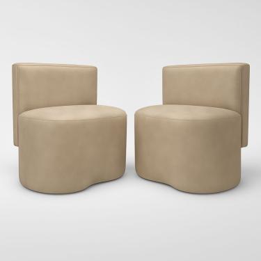 Imagem de Kit 2 Puff Feijão Curvo Orgânico Redondo Com Encosto Sala Quarto Resistente Confortável Suede Bege