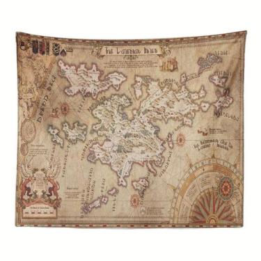 Imagem de Tapeçaria Retro World Map Microfabric 200x150cm para pendurar na pared