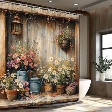 Imagem de Cortina de chuveiro rústica floral de jardim de poliéster 180x200cm - 