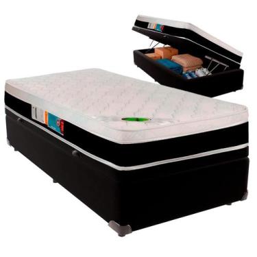 Imagem de Cama Box Baú Solteiro e Colchão Roma Molas Ensacadas Luckspuma Preto