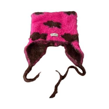 Imagem de Gorro De Inverno Unissex De Veludo De Vison Com Orelhas De Urso, Trico