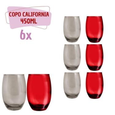 Imagem de Conjunto de Copos Vidro 3-Cinza 3-Vermelho 450ml California - PRATICAS