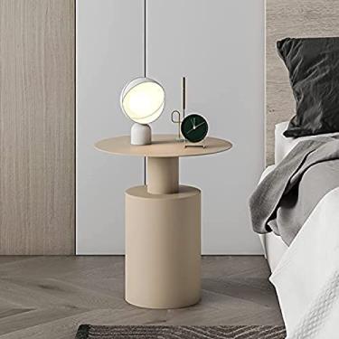 Imagem de Mesa de cabeceira redonda, estilo nórdico, mesa de cabeceira simples, mesa de cabeceira de ferro forjado, mesa lateral prateleira de armazenamento aberta, mesa de cabeceira pequena 40 * 40 *