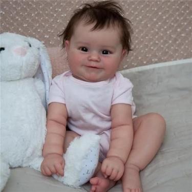 Imagem de 50CM Bebe reborn realista,bebe reborn menina corpo de silicone com cabelo,olhos abertos Roupas brancas lavável bebe reborn menina recenascido Com Garrafa,Silicone,olhos azuis