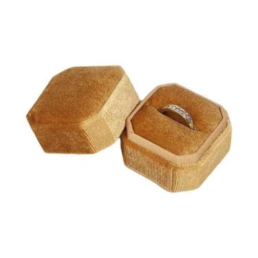 Imagem de Caixa De Anel Hexagonal De Corduroy Pequena 5x5x4cm Em Quatro Cores, C