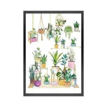 Imagem de Arte De Parede Em Tela Com Folhas Botânicas Verdes, Plantas De Interio