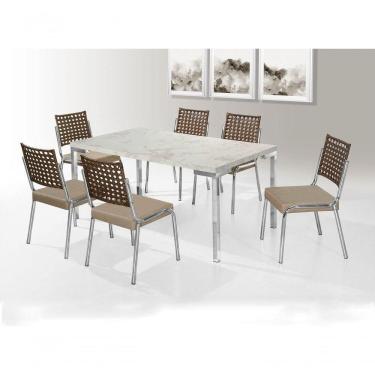 Imagem de Mesa Com 6 Cadeiras 1,60x0,90 Tampo Mdp Cromado Nobre