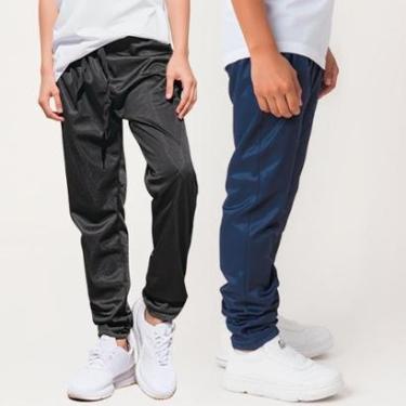 Imagem de Kit 2 Calça Infantil Esporte  Helanca Lisa Flanelada Escola Uniforme Casual-Masculino