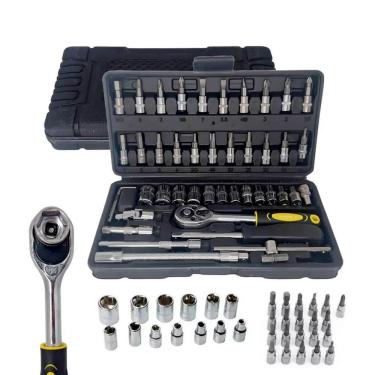 Imagem de Jogo Chave Catraca 46 Peças 1/4 Kit Soquetes Sextavados Bits Chave Allen Extensão Junta Universal Ferramentas Mecânico Automotivo