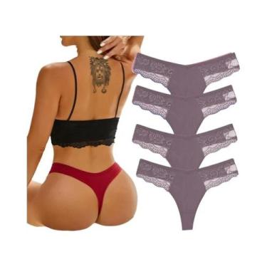 Imagem de Calcinhas G-string De Algodão Com Renda Para Mulheres 4PCS Lingerie Se