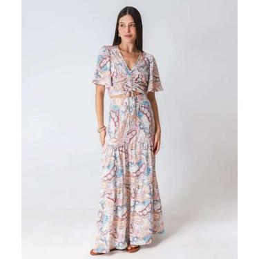 Imagem de Blusa Cropped Feminina Estampada Drapeado Marisa Bege-11128, Bege, GG