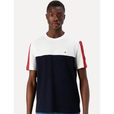 Imagem de Camiseta Tommy Hilfiger Masculina Piquet Global Stripe Colourblock White Marinho-Masculino