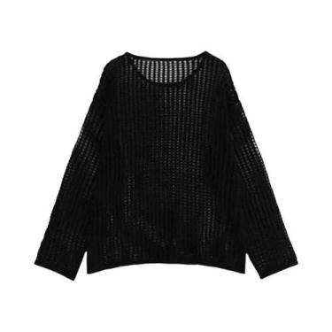 Imagem de Suéter Feminino Casual Solto E Respirável Com Detalhes Vazados Estilo 