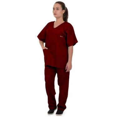 Imagem de Pijama Cirúrgico Oxford Vinho Não Amassa Seca Rápido Unissex Artipé - 