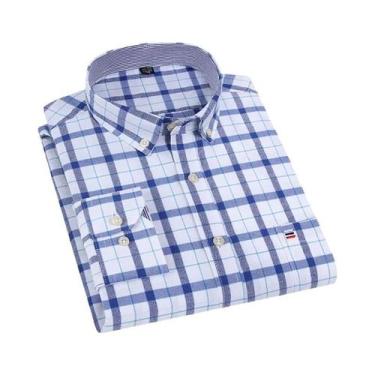 Imagem de Camisa Casual De Negócios Masculina 100% Algodão Oxford Xadrez De Mang