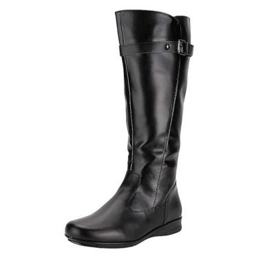 Imagem de Bota Feminina Mooncity Cano Alto Fivela Montaria Estilosa 72128, Preto