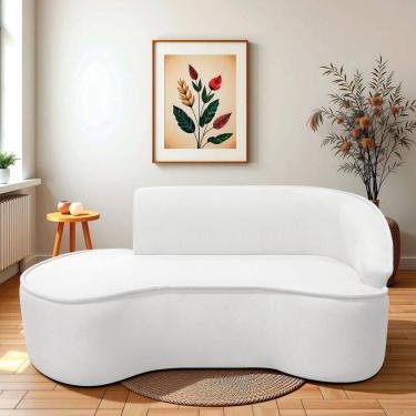 Imagem de Divã Recamier Curvo Sala De Estar Recepção Marrocos 200cm Lado Esquerdo Bouclé Branco