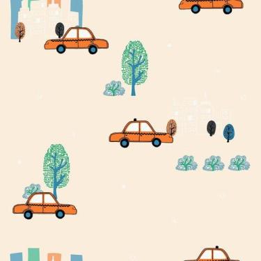 Imagem de Papel de Parede Infantil de carros, amarelo com rosa claro Fofura Baby