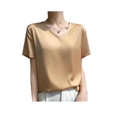 Imagem de Camiseta Feminina De Verão Oversized Com Decote Em V, Simulação De Sed