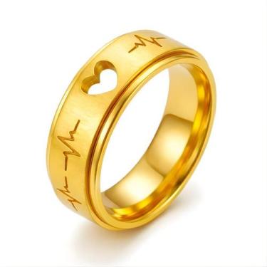 Imagem de Aliança Ouro 18k Coração Batimentos 6mm Luxo Casamento Noivado Comprom