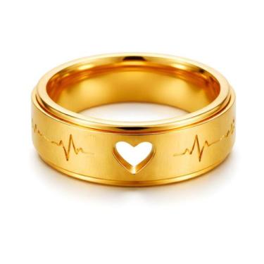 Imagem de Anel Banhado Ouro 18k Coração Vazado 6mm Luxo Casamento Noivado Compro